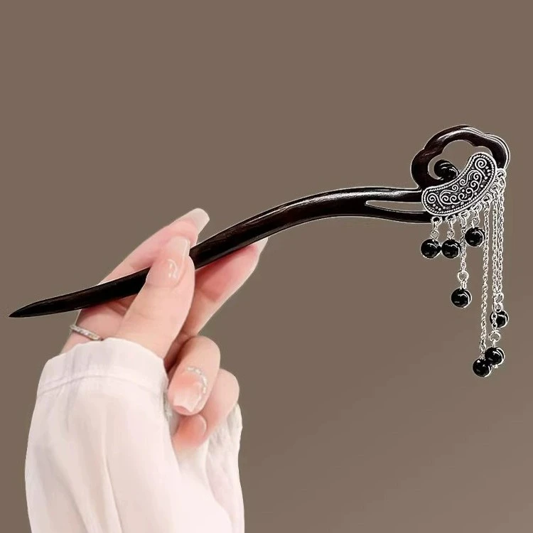 非金属木质发饰 发簪女流苏复古设计步摇簪子古典头饰盘发簪配饰