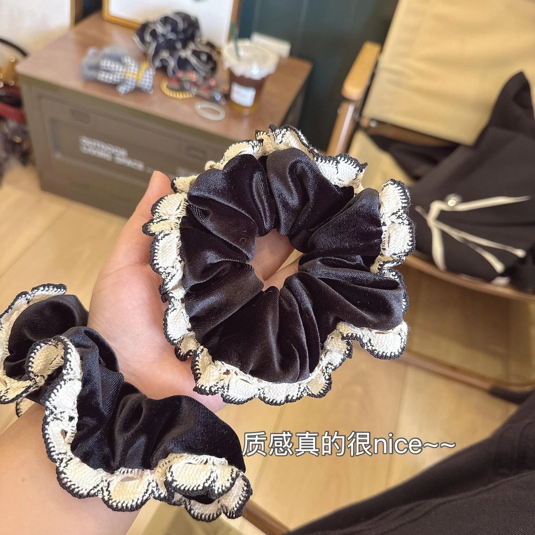 秋冬高级感丝绒蕾丝花边大肠网红头花法式洛丽塔少女赫本风发圈