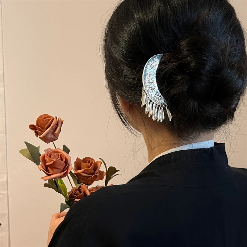 民族风仿苗银流苏u形发簪女气质高级感中国风异域风簪子发钗子