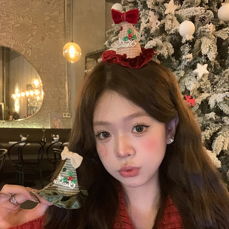 许愿时刻 圣诞节毛绒氛围蝴蝶结圣诞帽子可爱毛绒帽头饰发箍拍照