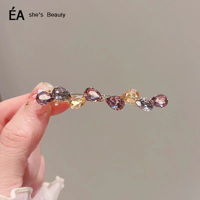 发夹边夹优雅蝴蝶结水晶一字夹简约时尚顶弹簧发卡女气质钻发夹