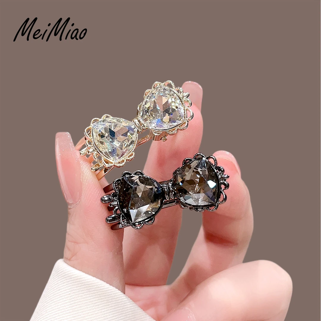 气质黑色水晶蝴蝶结小号发夹侧边夹高级感前额碎发刘海夹发卡发饰