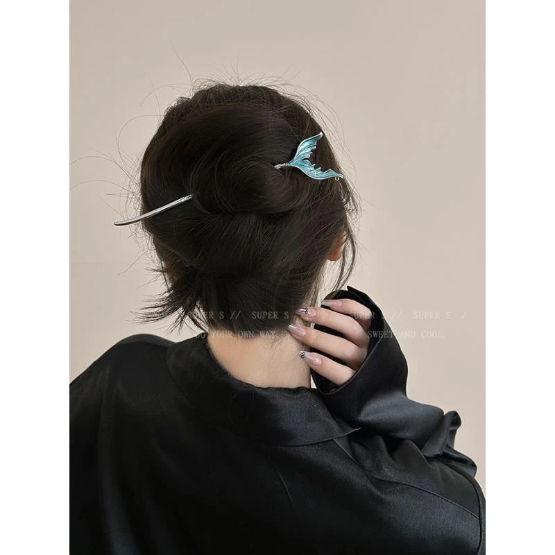海洋公主~蓝色鱼尾发簪古风女高级感气质发饰新中式国风盘发簪子