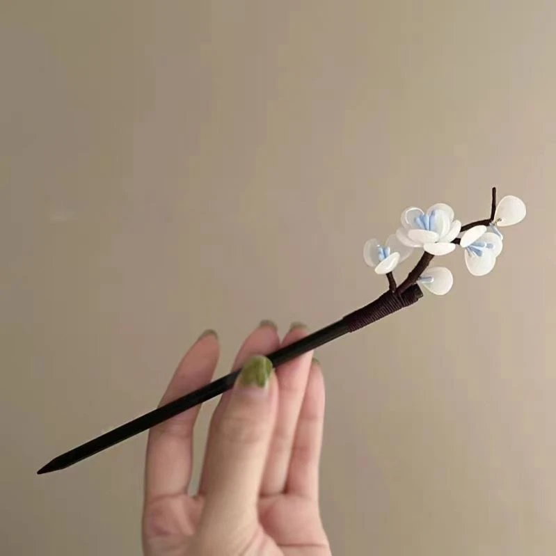 玉树折梨~一枝梨花白清冷复古高级感古风女花朵木质超仙古风发簪