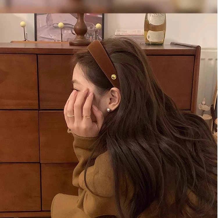 中古感~金扣复古丝绒发箍女外出洗脸简约发卡韩国头箍发饰头饰