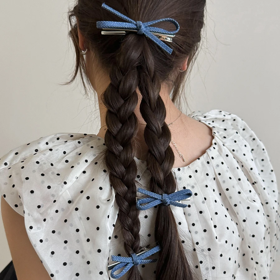 牛仔蝴蝶结发夹半扎发侧边一字夹女气质盘发鸭嘴夹高级感发卡头饰