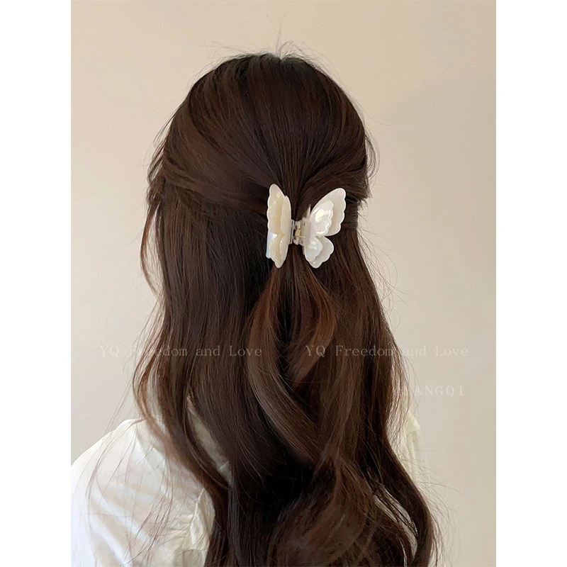 炫彩双层蝴蝶发夹小号女半扎发高级感鲨鱼夹2024新款小众抓夹发饰