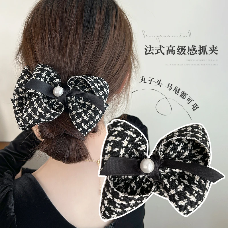 小香风双面蝴蝶结丸子头抓夹女后脑勺盘发神器发夹高马尾夹子头饰