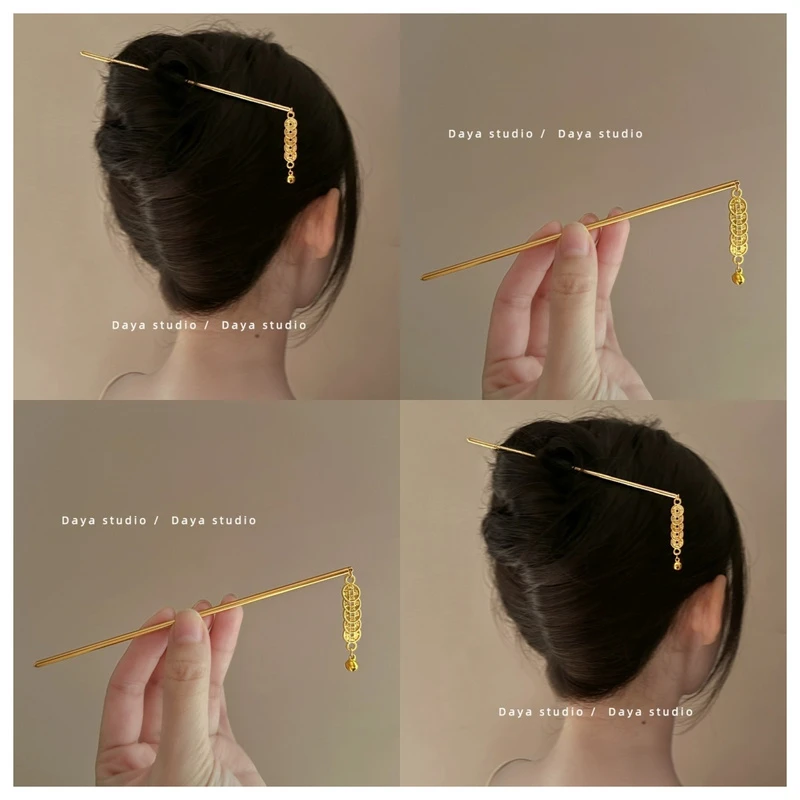 小众气质!招财又进宝发簪!适合新年的国风金属铜钱新中式盘发钗