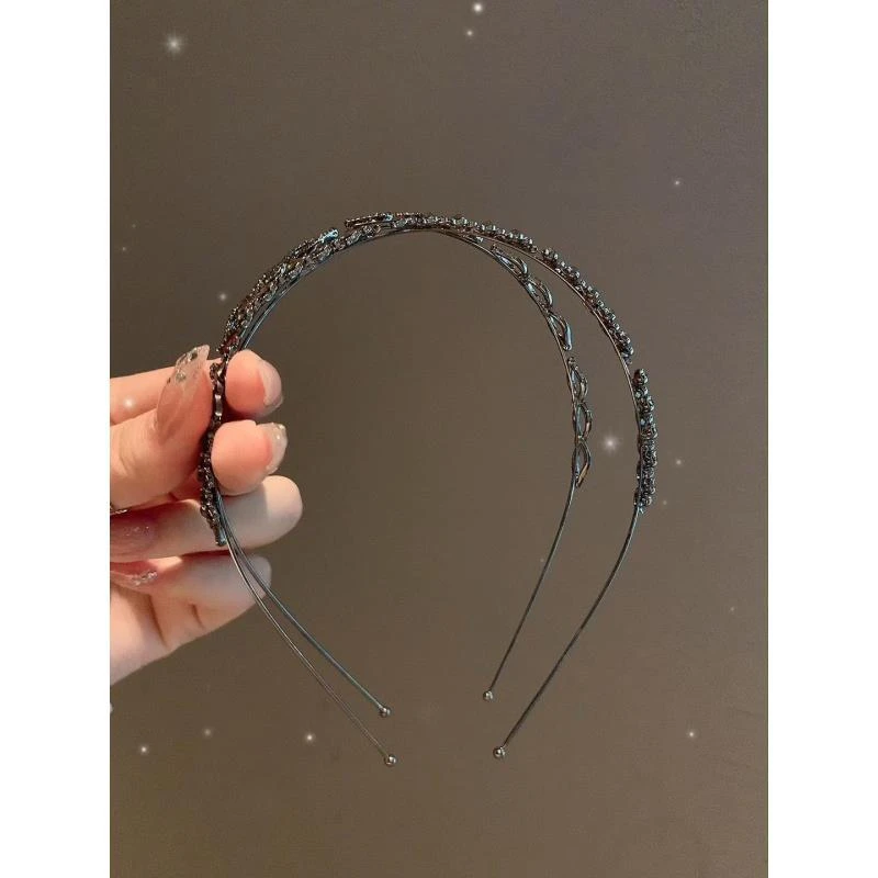 韩版简约黑色交叉水钻细款发箍外出百搭高级感头箍时尚发卡发饰女