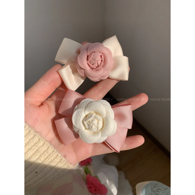 粉色山茶花发夹~甜美少女心花朵侧边夹2024春季新款爆款发饰头饰