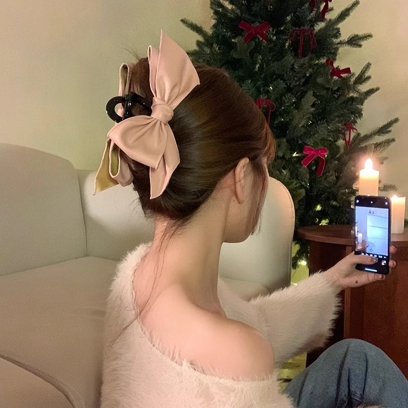 秋后脑勺大号鲨鱼夹新款在逃公主发饰皮质蝴蝶结头饰发夹女抓夹女