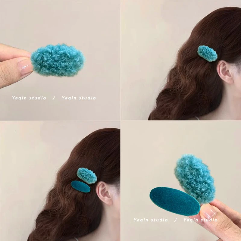 秋冬彩色羊羔毛发夹儿童毛绒绒鸭嘴夹少女甜心刘海夹发卡女孩发饰