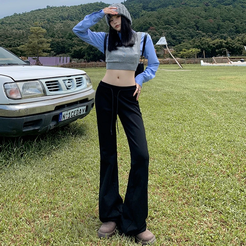 弄格美式百搭辣妹微喇叭瑜伽运动休闲裤女2024新款中低腰长裤子