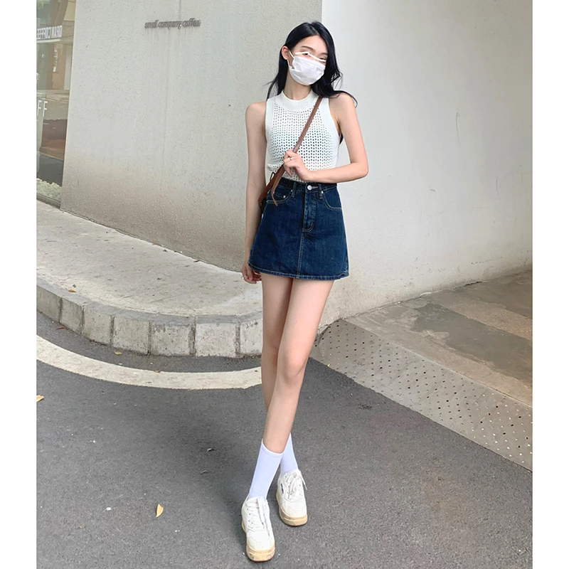 NORNLGGER 复古高腰牛仔半身裙女2024新款显瘦辣妹裙裤包臀短裙
