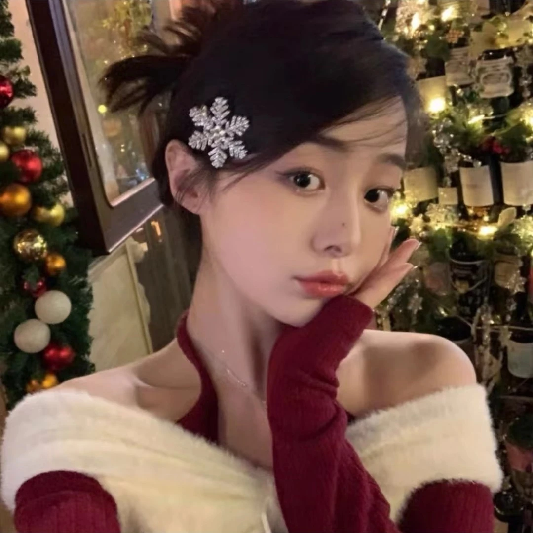 圣诞雪花轻奢高级感碎钻小发夹女侧边刘海夹气质时尚
