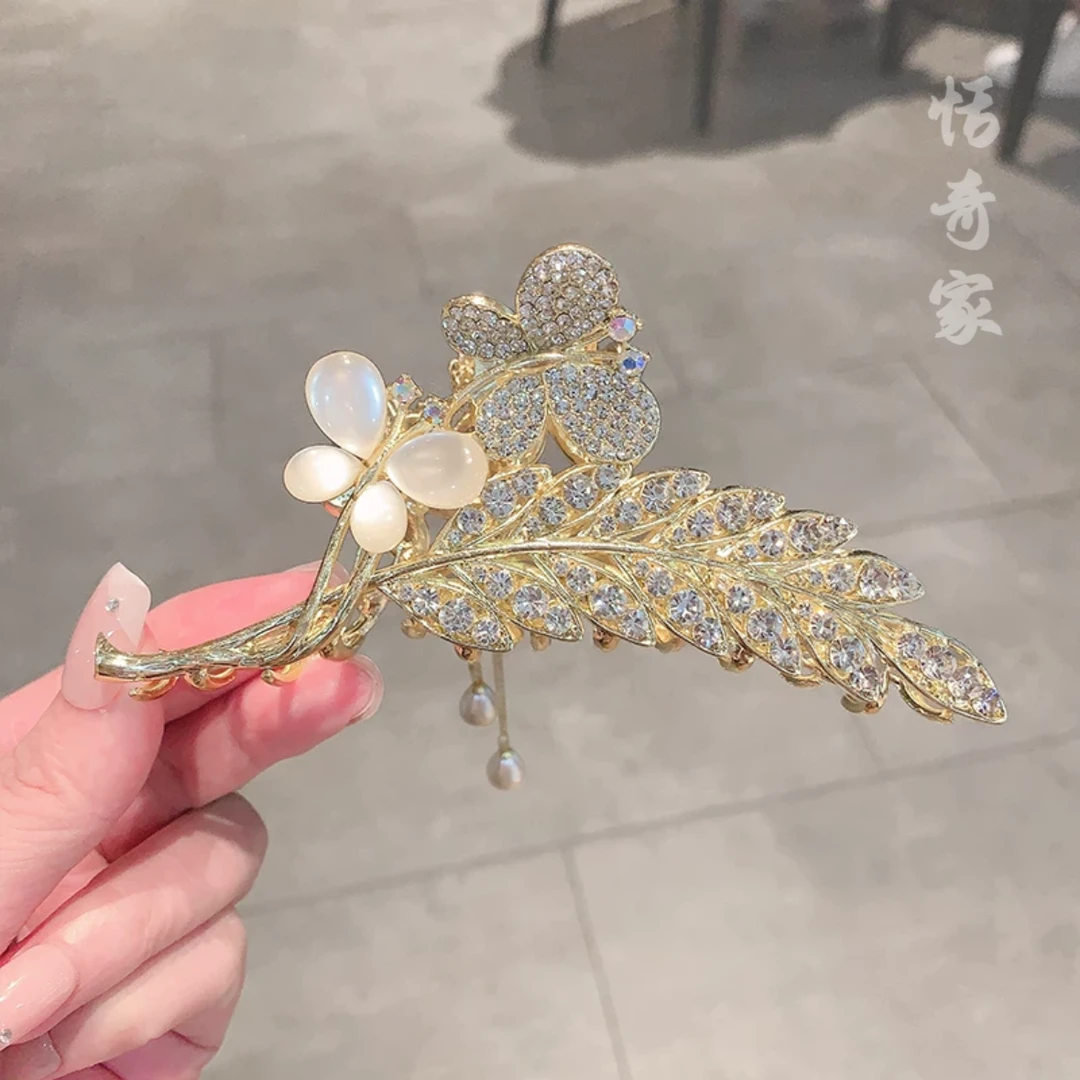 1369“蝴蝶麦穗”猫眼石蝴蝶水钻麦穗高级感发抓夹轻奢发夹