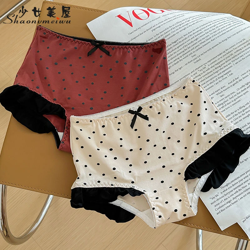 少年美屋复古波点高腰收腹内裤女棉质舒适包臀日系纯欲女生三角裤