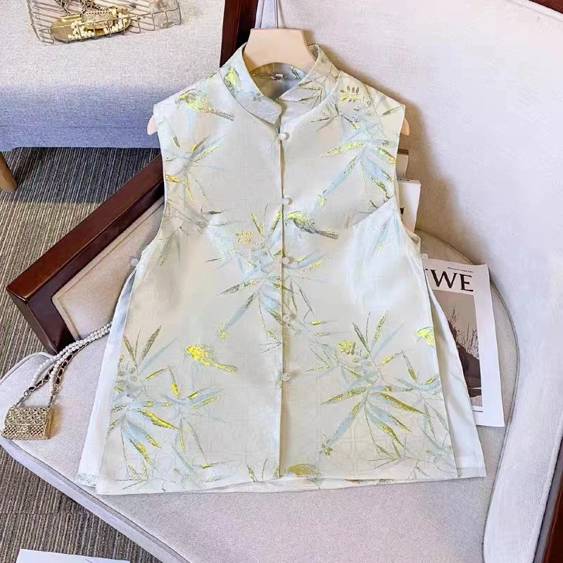 【翠竹】早春新款提花刺绣立领新中式气质减龄显瘦国风百搭马甲