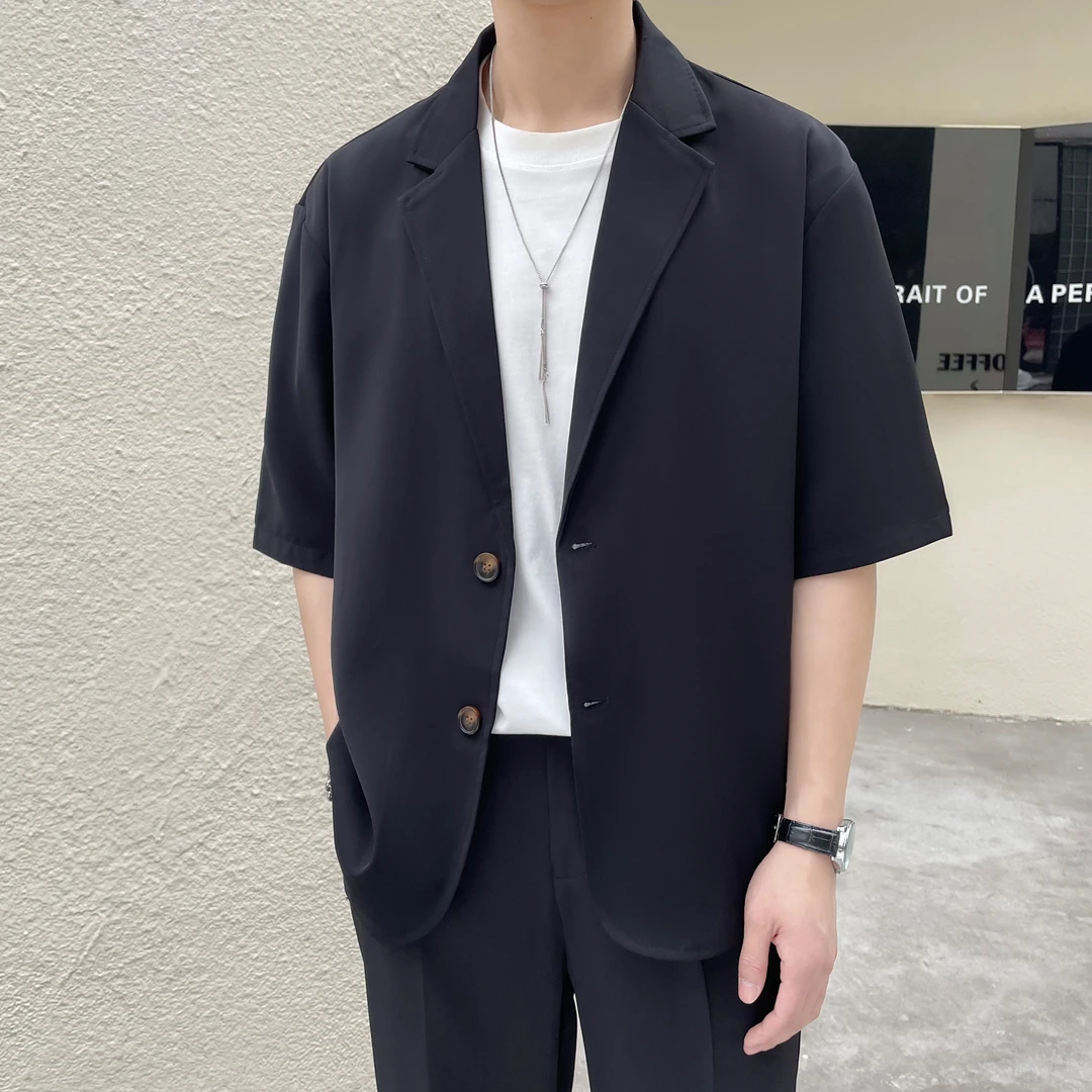 潮男时尚夏季新款韩版休闲垂感抗皱丝滑港风冰丝薄款外套潮流帅气