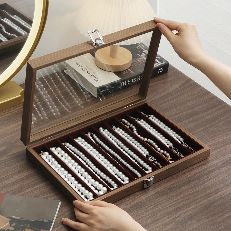 首饰盒/箱 大容量项链收纳盒带盖防尘长手链珠子饰品粗颈链陈列