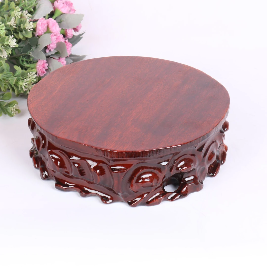 a003a-6直径21圆形实木奇石底座石头木座子工艺品摆件瓷器花盆座