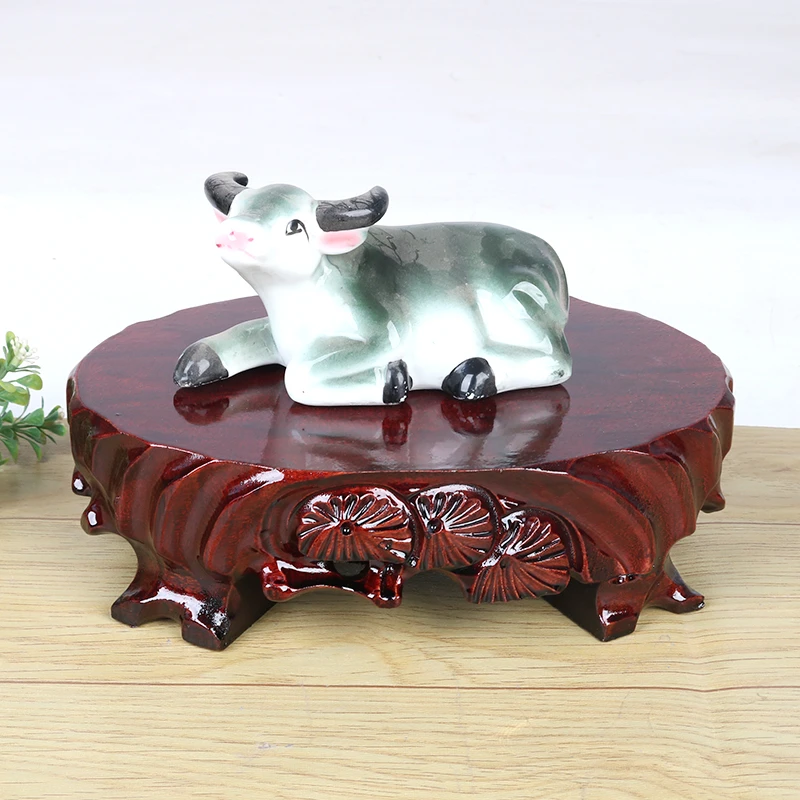 b064-1椭圆40-25实木奇石底座石头鱼缸瓷器花瓶花盆底座托架子