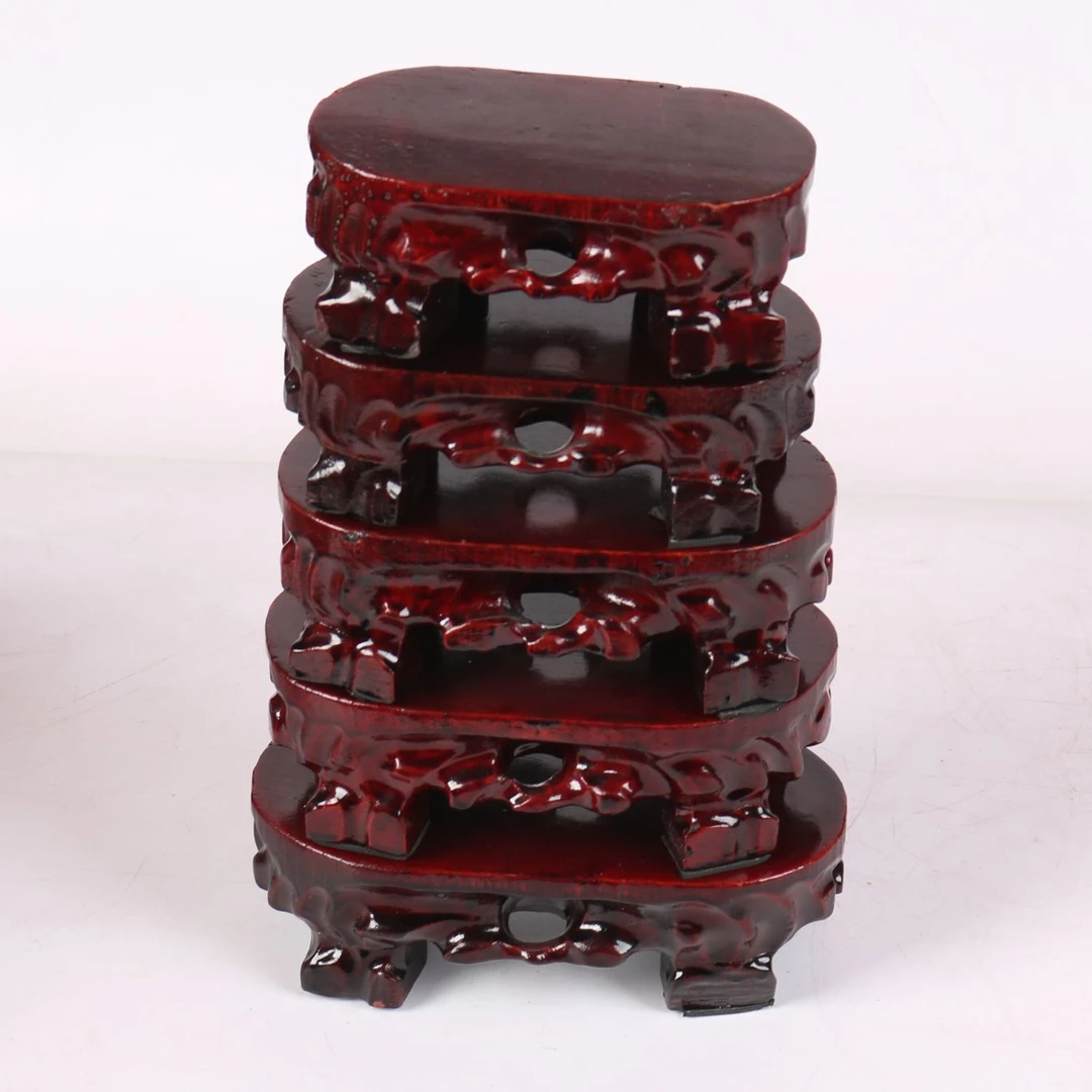 a806djn一套五个长椭圆形实木奇石底座可挖槽瓷器花瓶底座木座