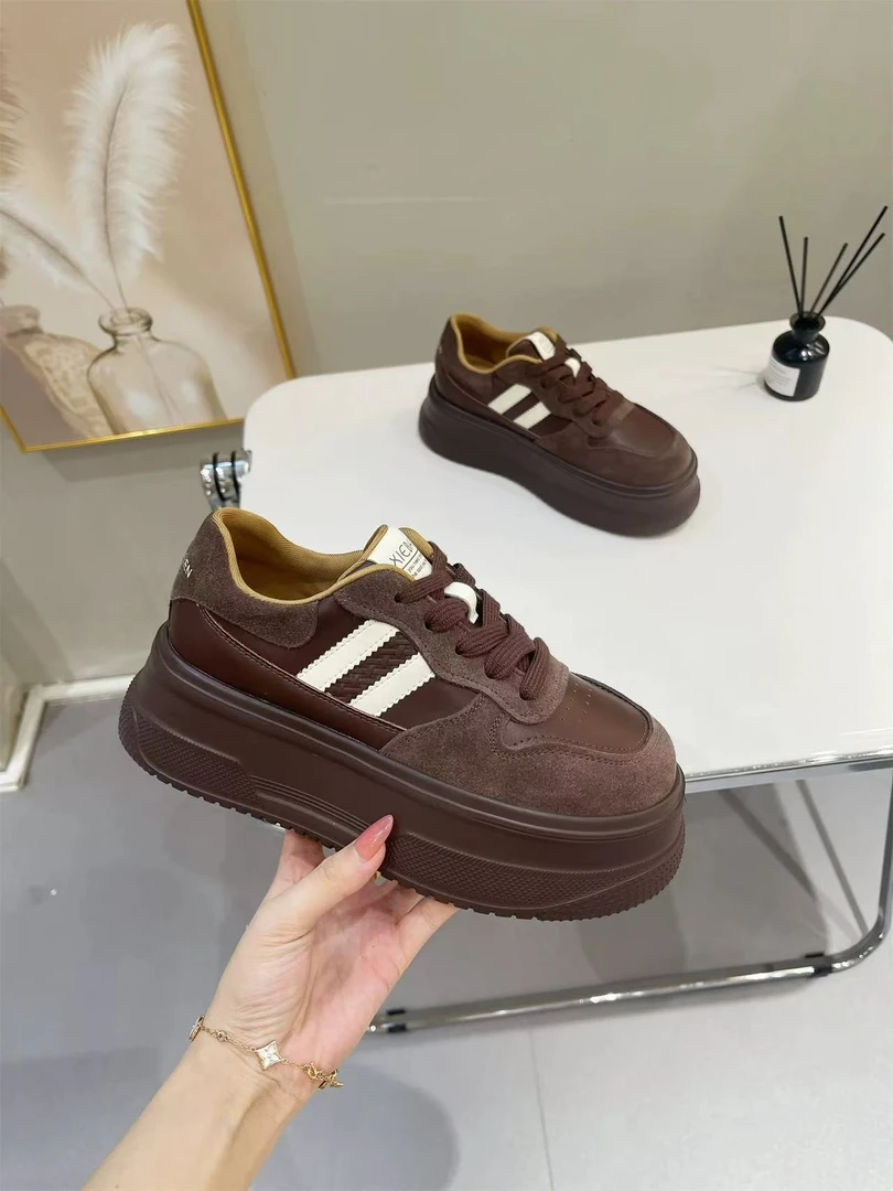 增高6cm小个子真皮小白鞋女2024新款秋季松糕轻便板鞋系带休闲鞋