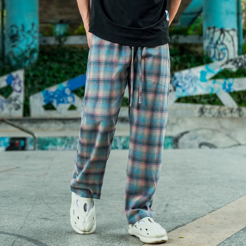 BKCXZICE美式复古格子裤男女运动休闲长裤宽松直筒潮春夏篮球卫裤