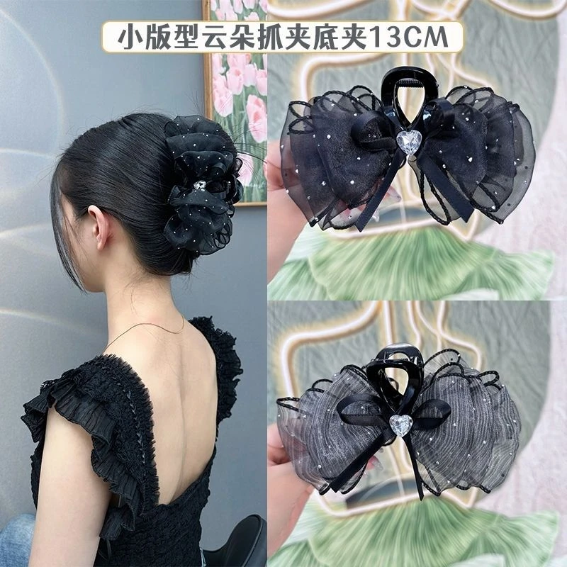 非金属发饰 发饰满天星网纱蝴蝶结水钻泡泡抓夹优雅百搭泡泡纱