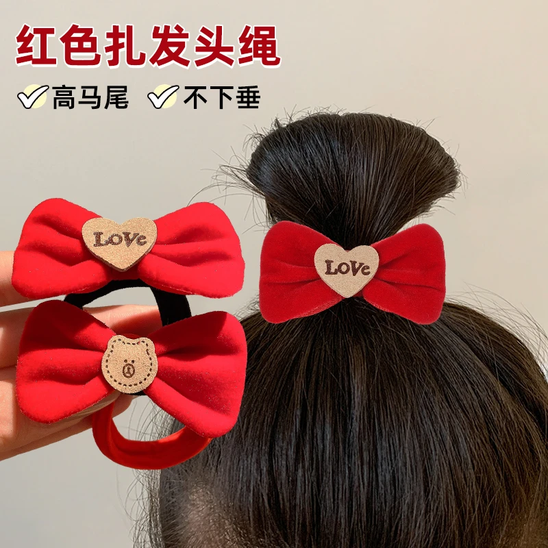 高颜值头绳新年红色蝴蝶结发圈皮筋女扎头高弹力马尾发绳头饰皮套