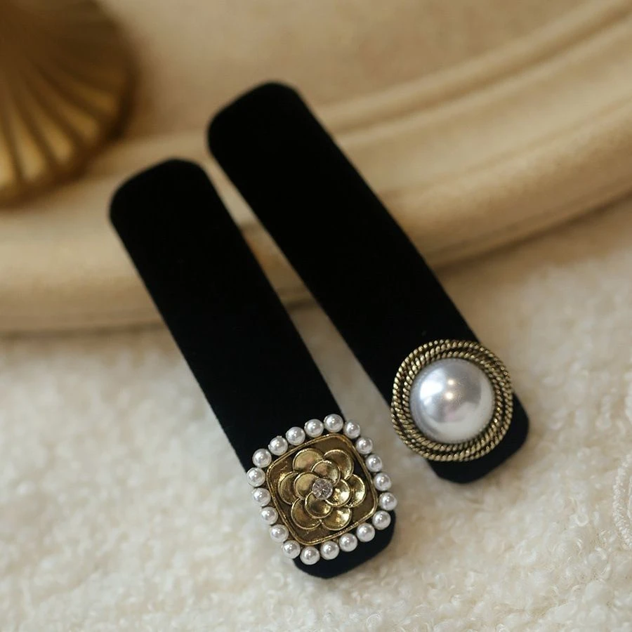 法式复古小香风气质发夹时尚花朵纤细秀气黑丝绒BB夹刘海碎发边夹