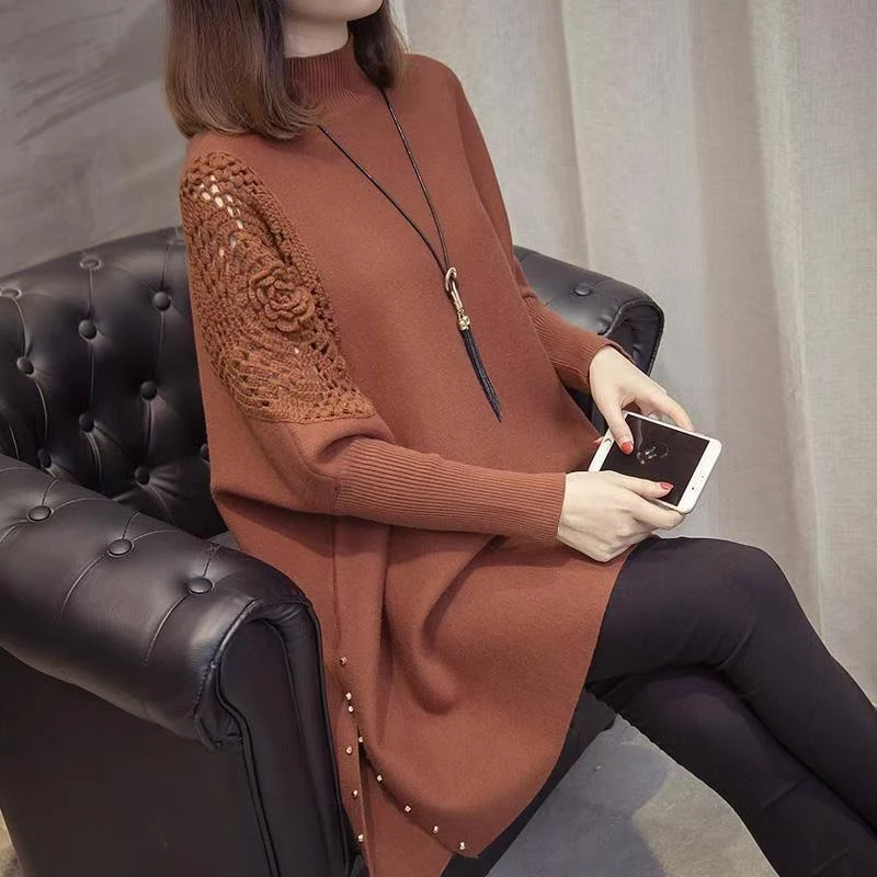 8896#慵懒风毛衣裙女装秋冬新款潮上衣宽松外穿洋气套头针织衫