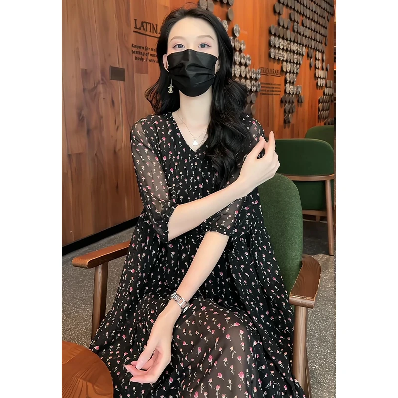 715# 法式优雅碎花连衣裙女夏季新款高级感宽松气质显瘦休闲裙子