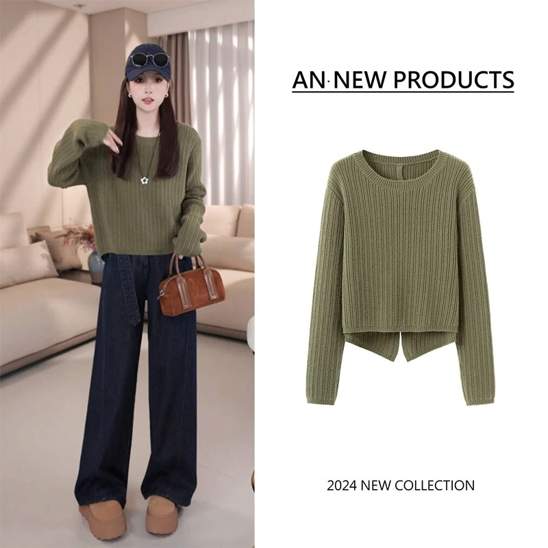 【迷失东京】B90219秋冬新款时尚设计感后开叉百搭套头针织毛衣女