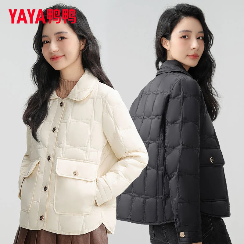 鸭鸭2025年新款时尚休闲衬衫领羽绒服女外套春秋冬潮流百搭气质