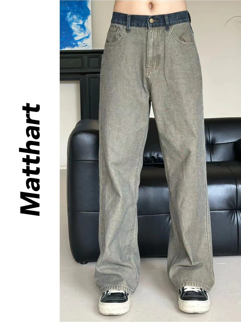 2024FW水洗拼接牛仔裤男士