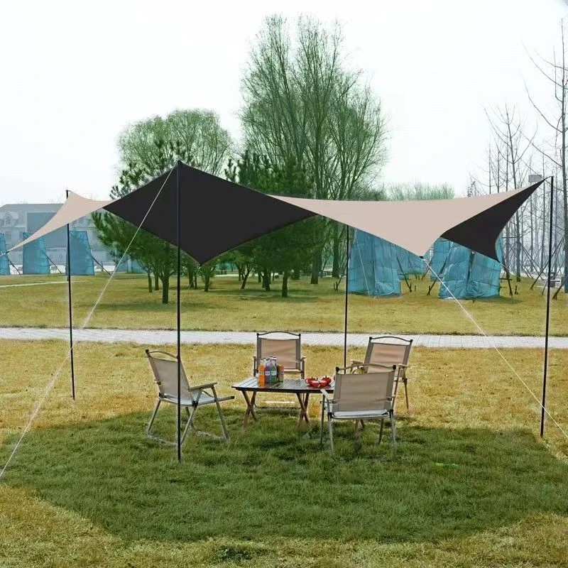 新款户外天幕多功能六角黑胶防水防雨防晒遮阳棚天幕帐篷全景搭建