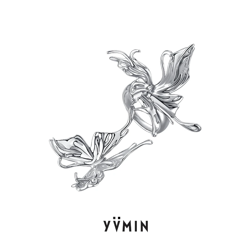 YVMIN/尤目 925银戒指 YVMIN尤目 液态蝴蝶系列 倒影双蝴蝶戒指