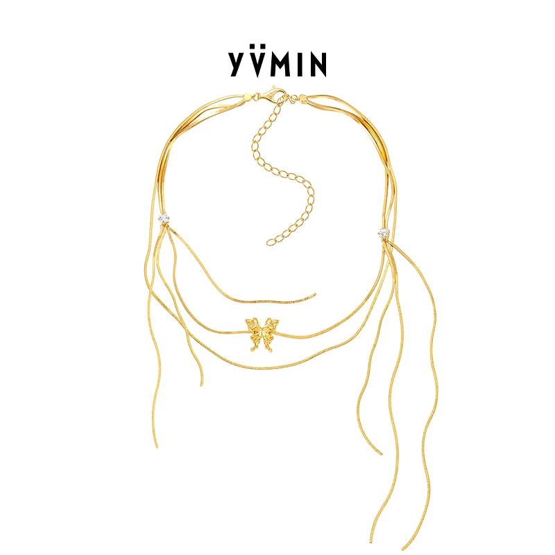 YVMIN/尤目 坠链均925银 涟漪系列 液态蝴蝶流苏925纯银项链