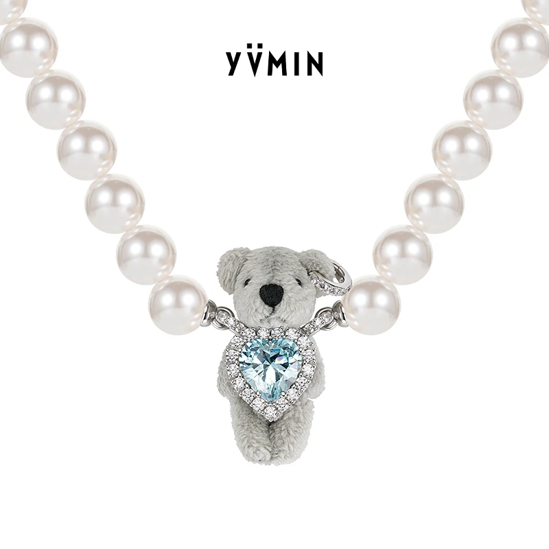 YVMIN/尤目 链子925银合成锆石 爱心小熊宝石项链