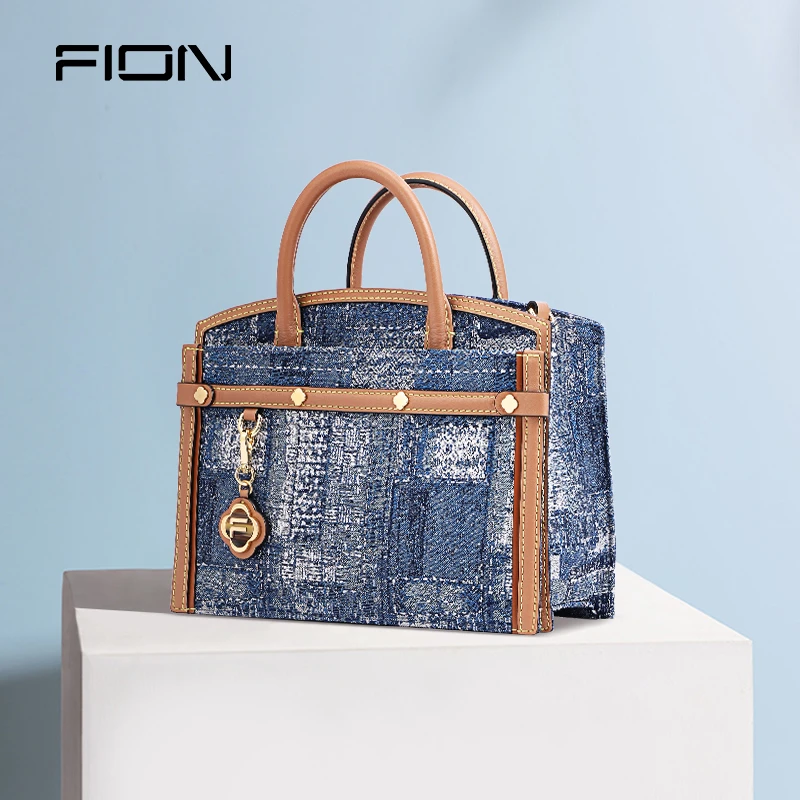 JDI菲安妮牛仔拼皮手提包时尚复古女士单肩包女包FAAFJLE007