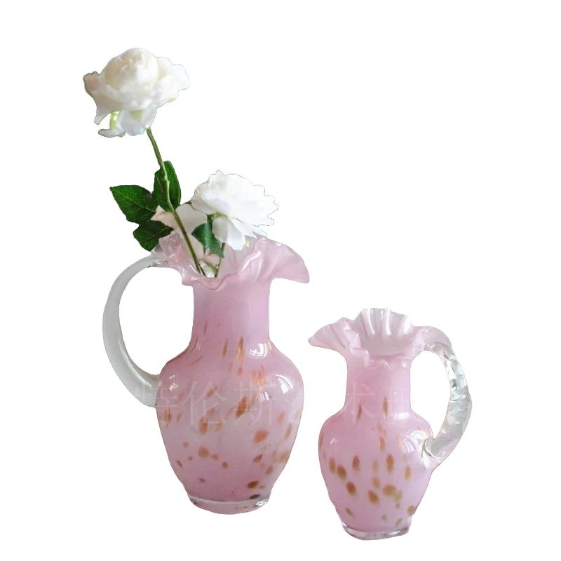 粉色琉璃花瓶轻奢复古客厅玄关摆件艺术插花花器