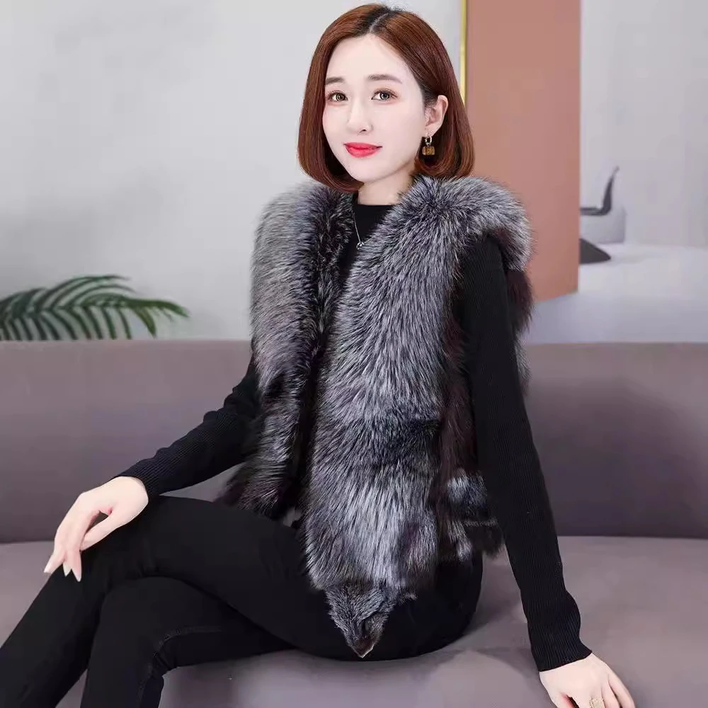 高级正品纯银狐狸毛毛马甲女真毛背心时尚洋气进口整皮草外套大衣