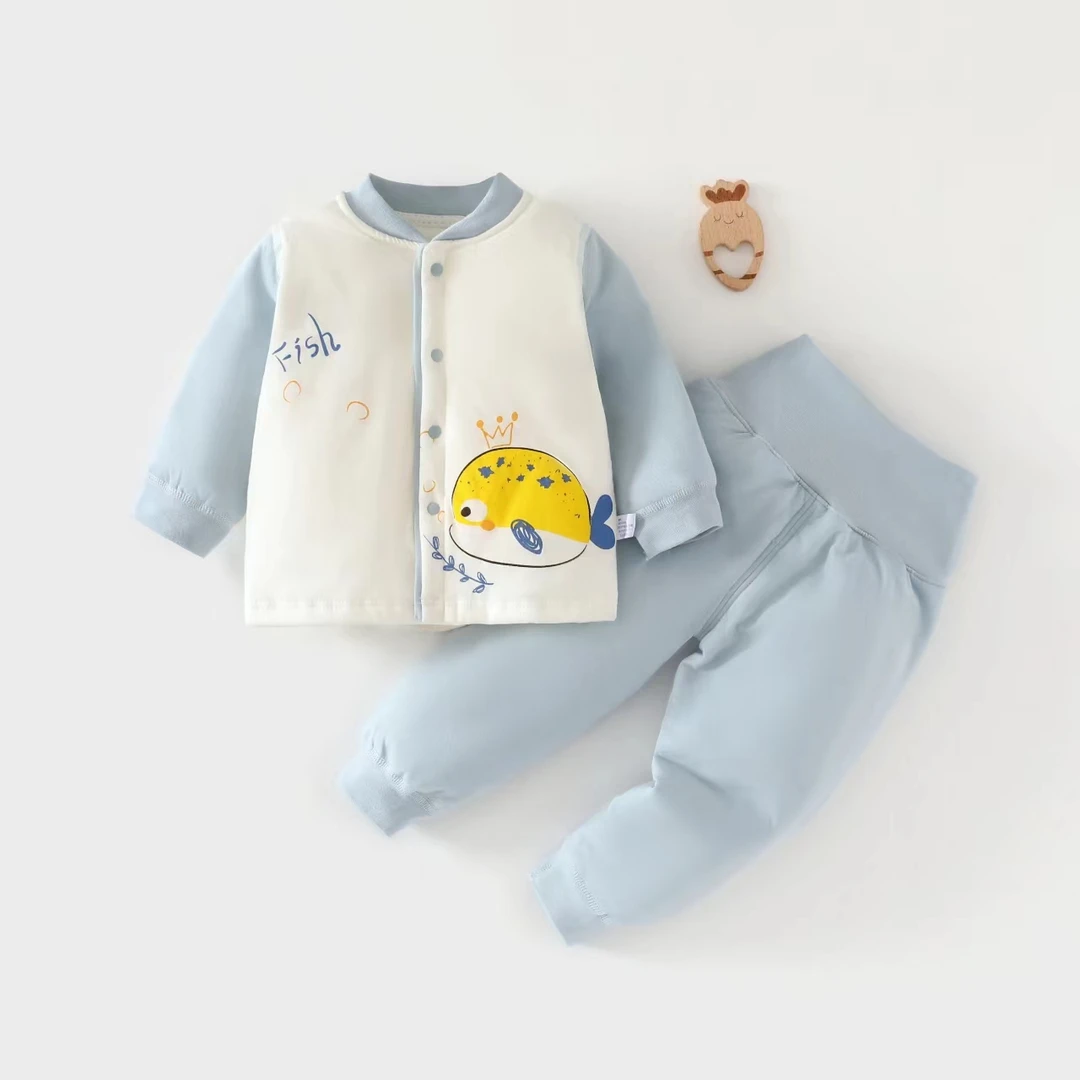 婴儿秋冬夹棉保暖内衣套装40g薄棉款纯棉打底宝宝高腰无骨睡衣A类