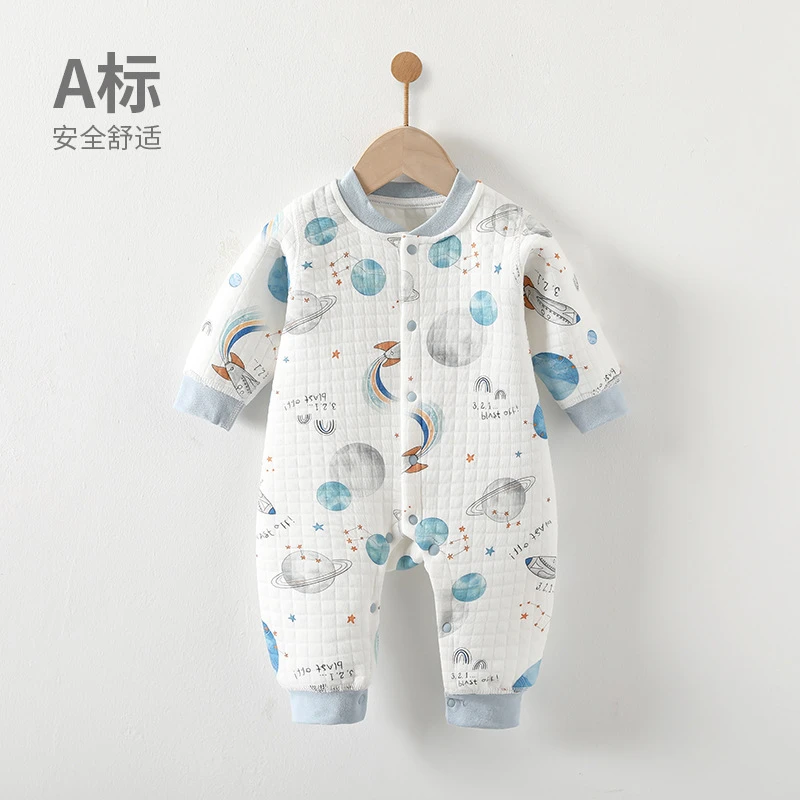 婴儿秋季连体衣纯棉空气棉爬服新生儿哈衣睡衣初生宝宝薄棉中厚冬