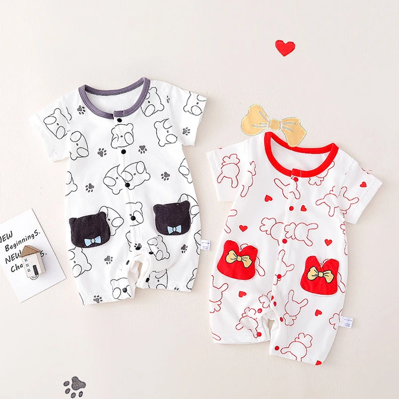 婴儿夏季短袖连体衣新生儿纯棉薄款透气哈衣护肚子爬服睡衣宝宝