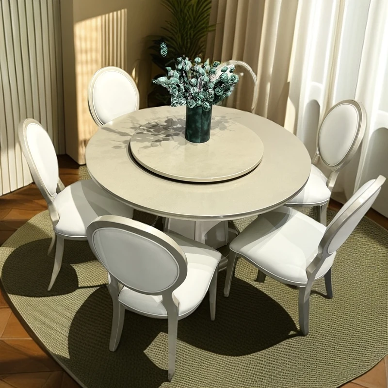美式轻奢餐厅圆形实木餐桌/家用简约圆形饭桌/实木餐桌椅组合系列