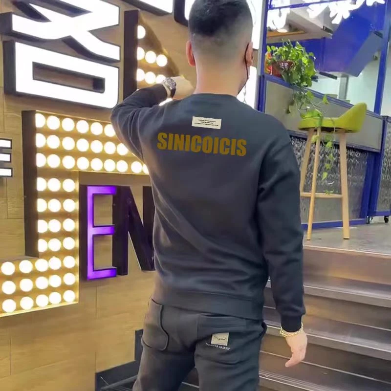 男士卫衣2024新款春秋季潮牌痞帅修身圆领长袖T恤高级感男上衣服t